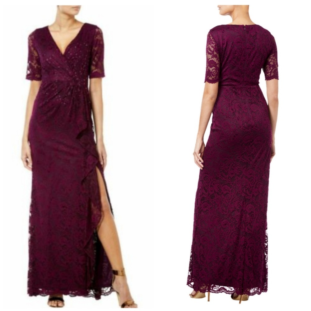 ADRIANNA PAPELL EMBELLISHED LACE GOWN